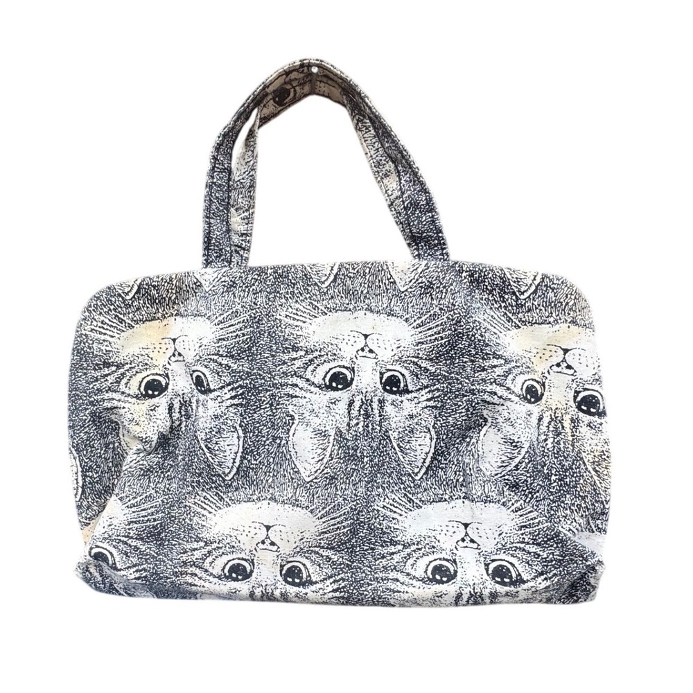 Vintage Cat Print Toiletry Bag Travel Organizer Makeup‎ Case Black White Canvas
